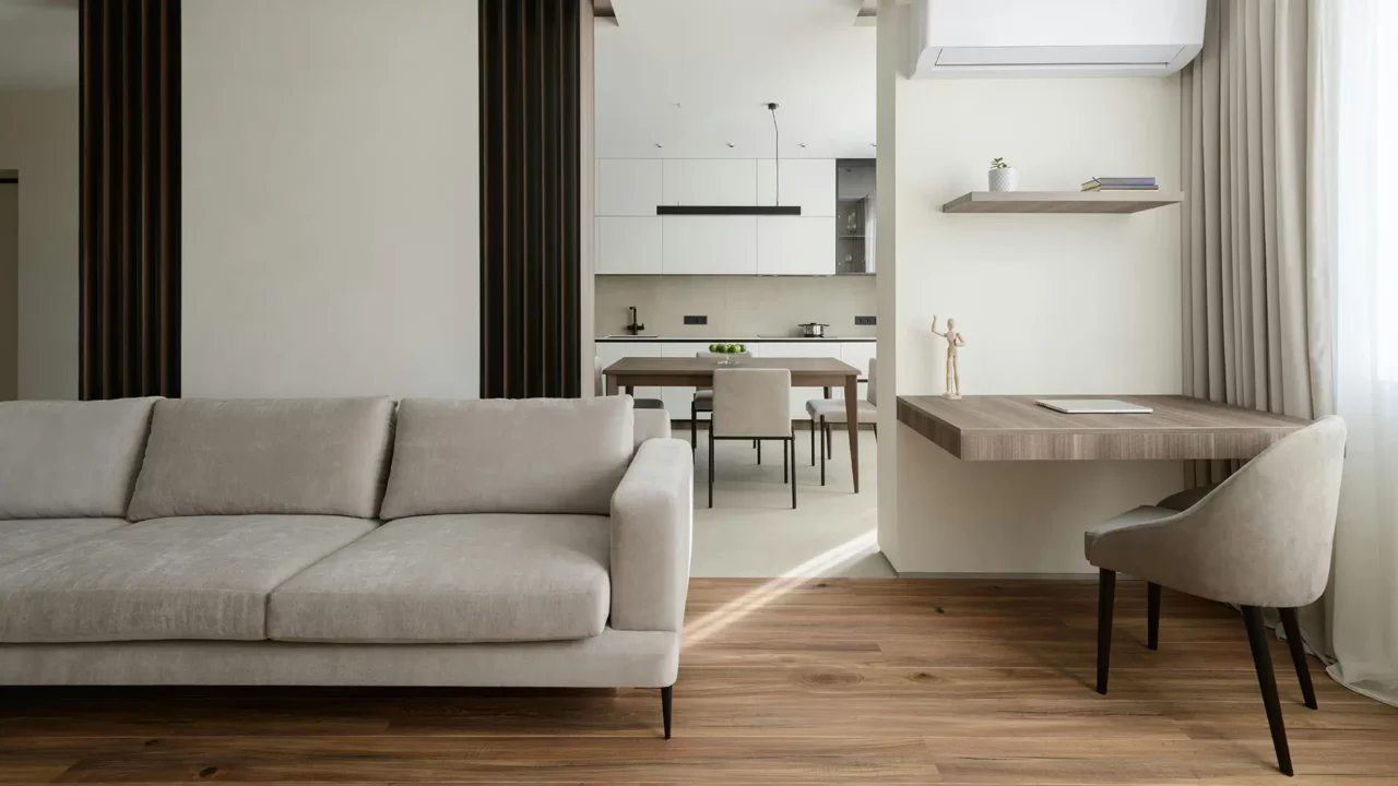 Contemporary ARLEA residence interior opening towards a bright Mediterranean terrace